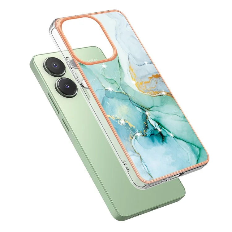 YB IMD Series-2 For Xiaomi Redmi Note 13 4G Back Case Marble Pattern Electroplated Frame TPU Phone Shell