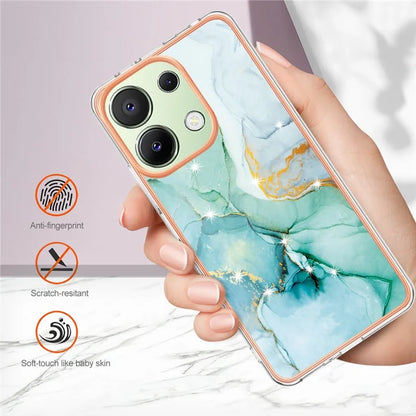 YB IMD Series-2 For Xiaomi Redmi Note 13 4G Back Case Marble Pattern Electroplated Frame TPU Phone Shell
