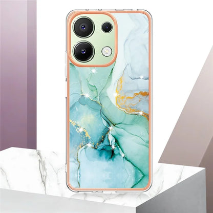 YB IMD Series-2 For Xiaomi Redmi Note 13 4G Back Case Marble Pattern Electroplated Frame TPU Phone Shell