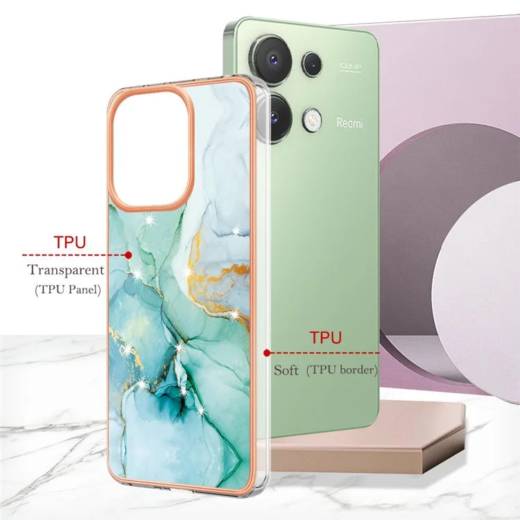 YB IMD Series-2 For Xiaomi Redmi Note 13 4G Back Case Marble Pattern Electroplated Frame TPU Phone Shell