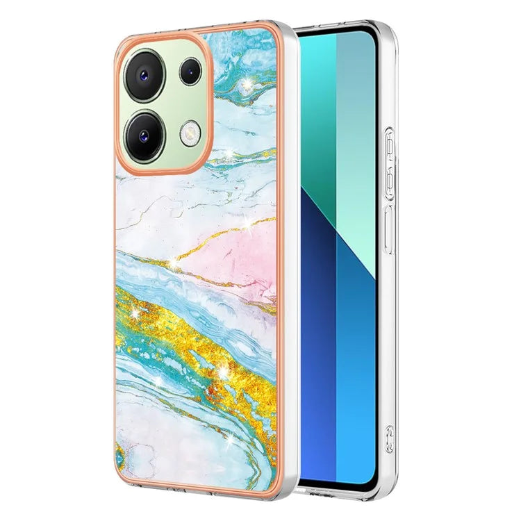 YB IMD Series-2 For Xiaomi Redmi Note 13 4G Back Case Marble Pattern Electroplated Frame TPU Phone Shell