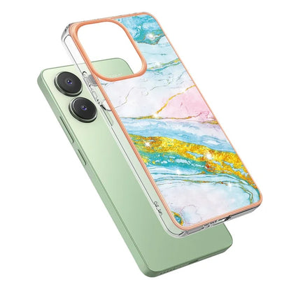 YB IMD Series-2 For Xiaomi Redmi Note 13 4G Back Case Marble Pattern Electroplated Frame TPU Phone Shell