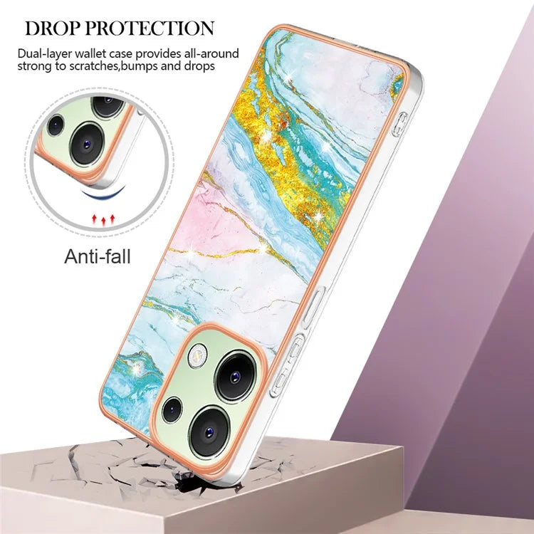 YB IMD Series-2 For Xiaomi Redmi Note 13 4G Back Case Marble Pattern Electroplated Frame TPU Phone Shell