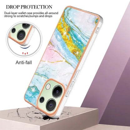 YB IMD Series-2 For Xiaomi Redmi Note 13 4G Back Case Marble Pattern Electroplated Frame TPU Phone Shell