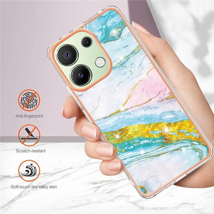 YB IMD Series-2 For Xiaomi Redmi Note 13 4G Back Case Marble Pattern Electroplated Frame TPU Phone Shell