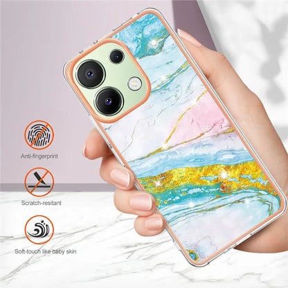 YB IMD Series-2 For Xiaomi Redmi Note 13 4G Back Case Marble Pattern Electroplated Frame TPU Phone Shell