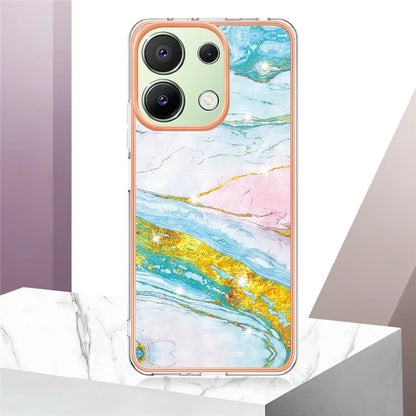 YB IMD Series-2 For Xiaomi Redmi Note 13 4G Back Case Marble Pattern Electroplated Frame TPU Phone Shell