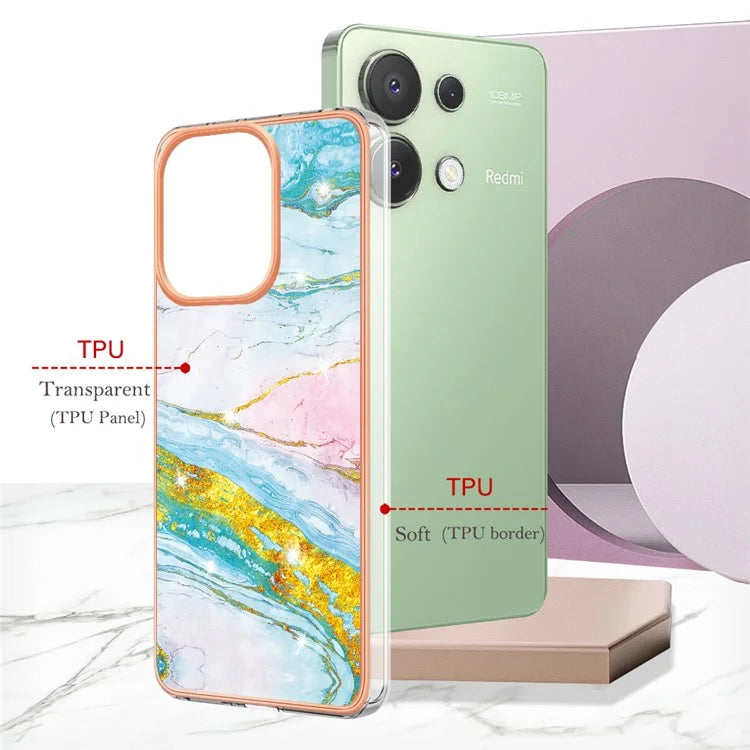 YB IMD Series-2 For Xiaomi Redmi Note 13 4G Back Case Marble Pattern Electroplated Frame TPU Phone Shell