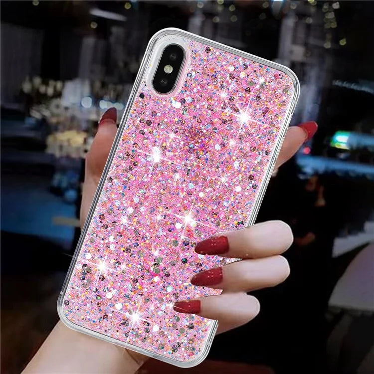 For iPhone X / XS Max Cell Phone Cover Sparkle Epoxy Drop Proof TPU Case
