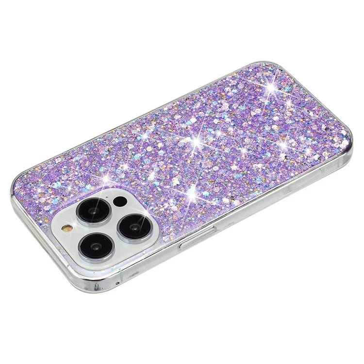 For iPhone 15 Pro Max Cell Phone Cover Sparkle Epoxy Scratch Resistant TPU Case