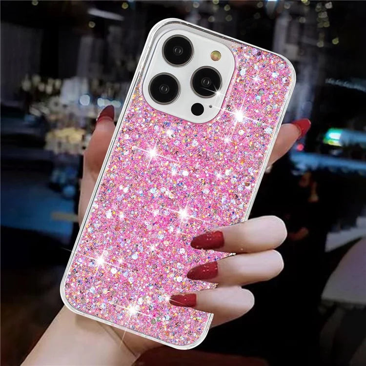 For iPhone 15 Pro Max Cell Phone Cover Sparkle Epoxy Scratch Resistant TPU Case