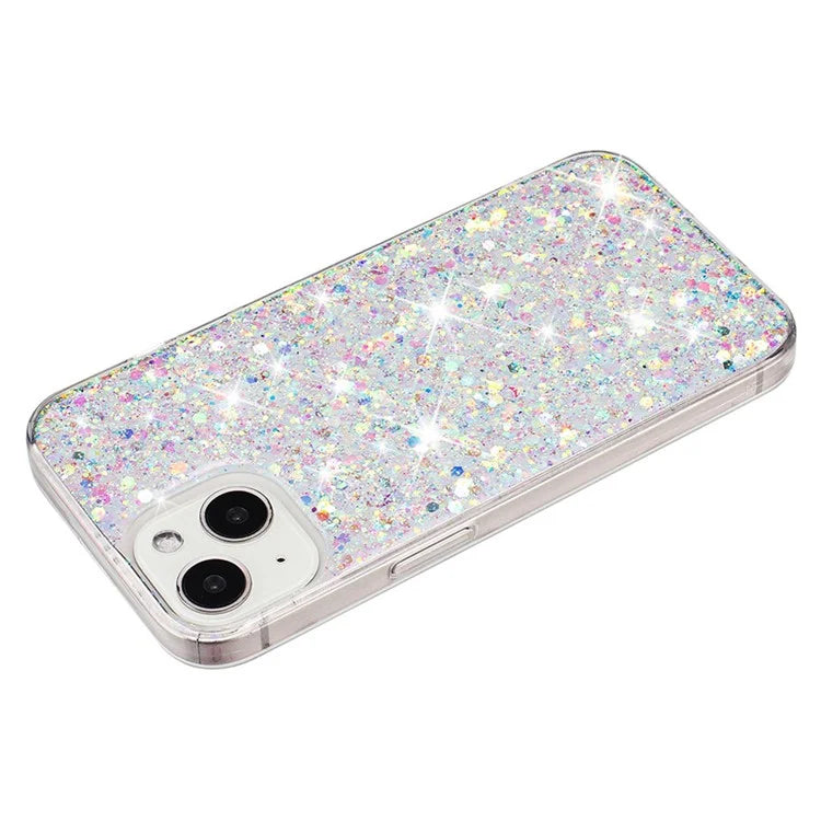 For iPhone 15 Back Protector Case Sparkle Epoxy Cell Phone TPU Cover