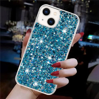 For iPhone 14 Plus Drop Protection Back Case Sparkle Epoxy Cell Phone TPU Cover