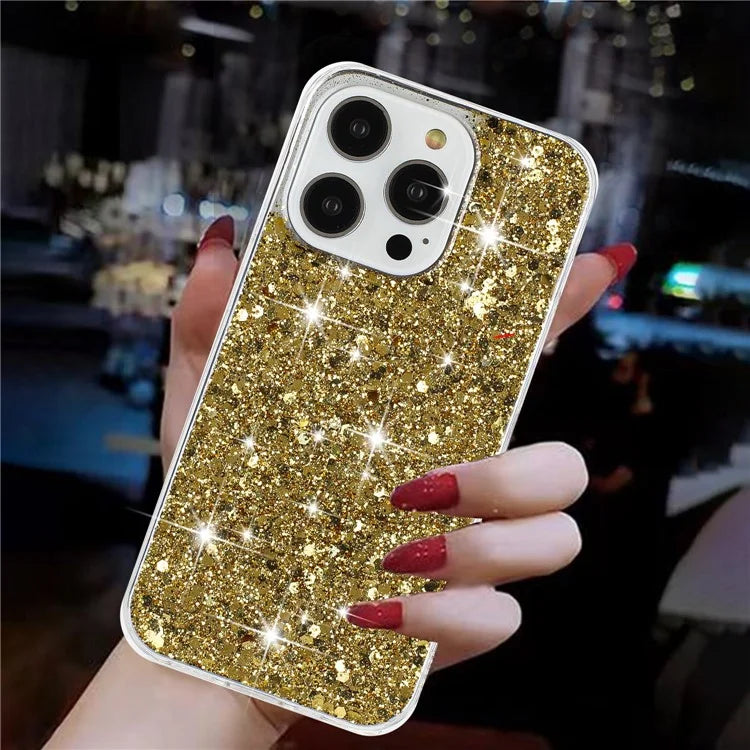 For iPhone 14 Pro Shockproof Cover Sparkle Epoxy TPU Smartphone Case