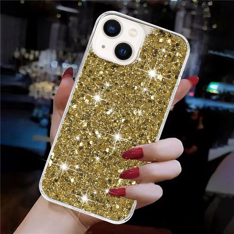For iPhone 13 Case Epoxy TPU Phone Back Cover Anti-scratch Glittery Powder Phone Shell