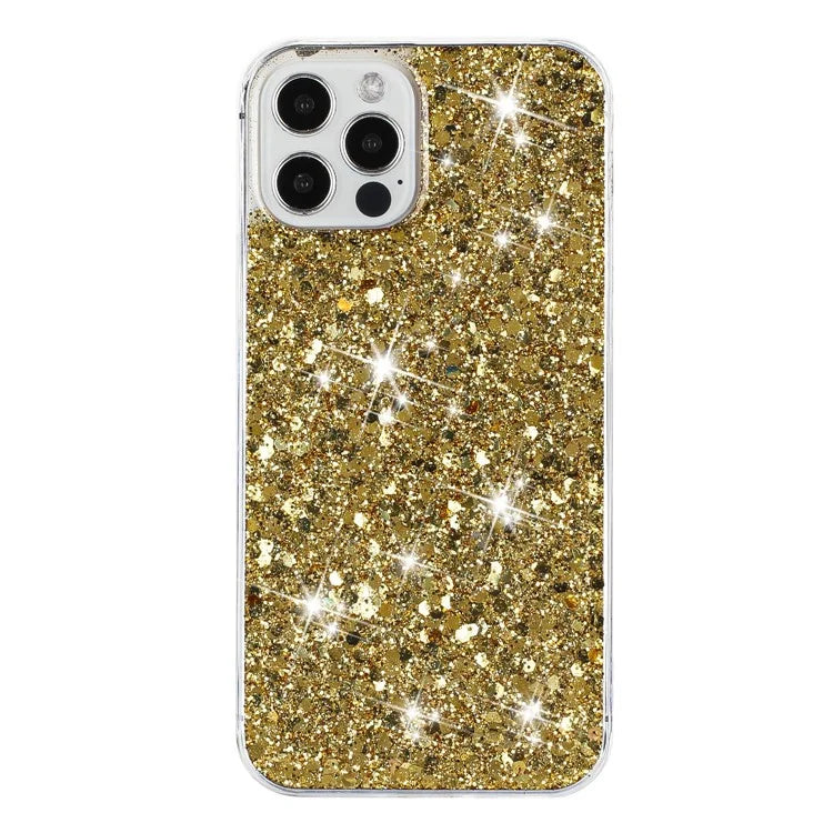 For iPhone 12 Pro Max Cases Anti-Scratch Phone Cover Epoxy Glittery Powder Decor TPU Phone Shell