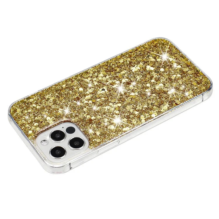 For iPhone 12 Pro Max Cases Anti-Scratch Phone Cover Epoxy Glittery Powder Decor TPU Phone Shell