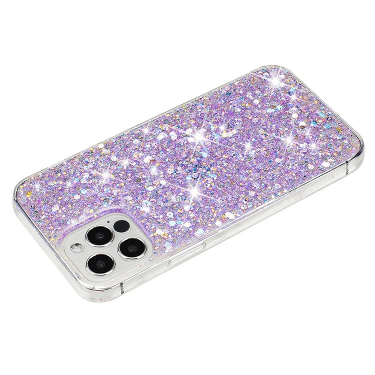 For iPhone 12 Pro Max Cases Anti-Scratch Phone Cover Epoxy Glittery Powder Decor TPU Phone Shell