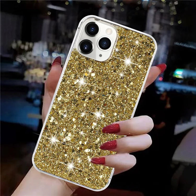For iPhone 11 Pro Max Back Case Sparkle Epoxy Cell Phone Flexible TPU Cover