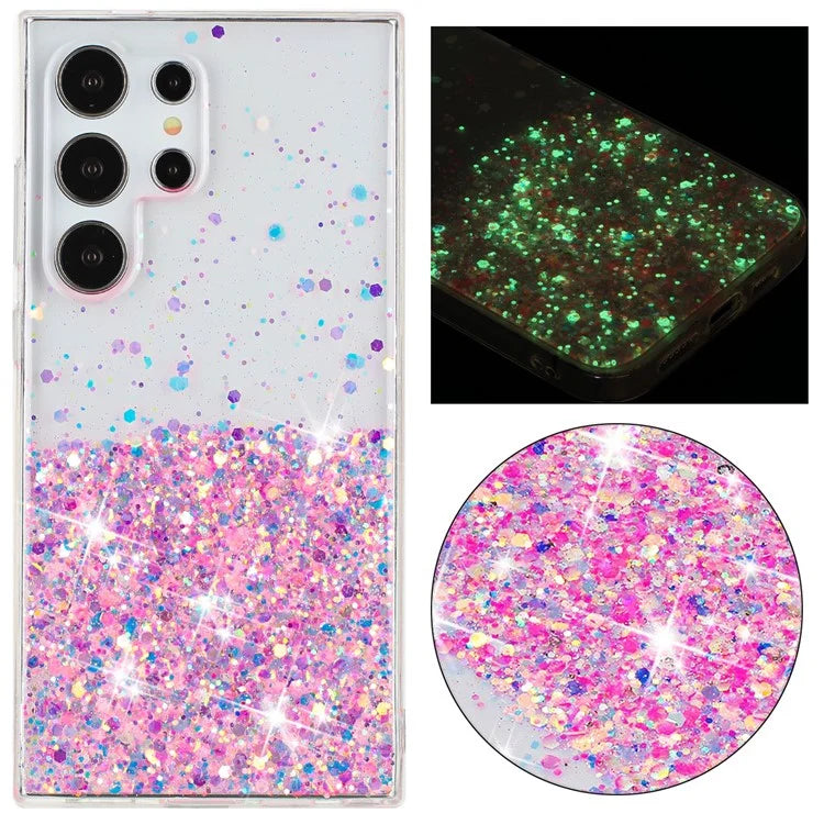 For Samsung Galaxy S23 Ultra Case Epoxy Glitter Sparkle Luminous TPU Phone Cover