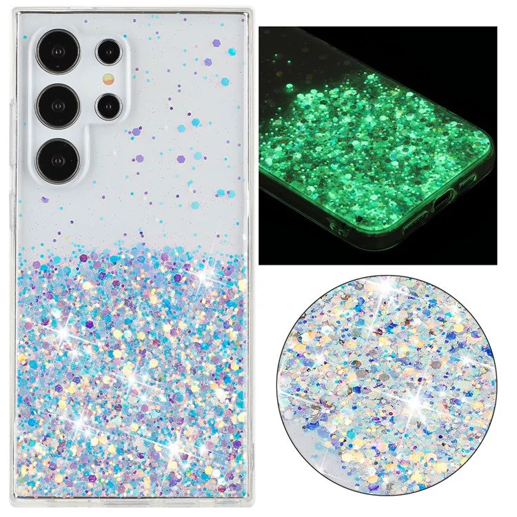 For Samsung Galaxy S23 Ultra Case Epoxy Glitter Sparkle Luminous TPU Phone Cover