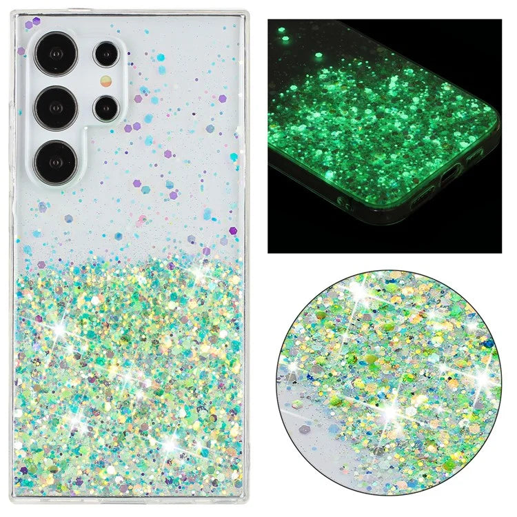 For Samsung Galaxy S23 Ultra Case Epoxy Glitter Sparkle Luminous TPU Phone Cover
