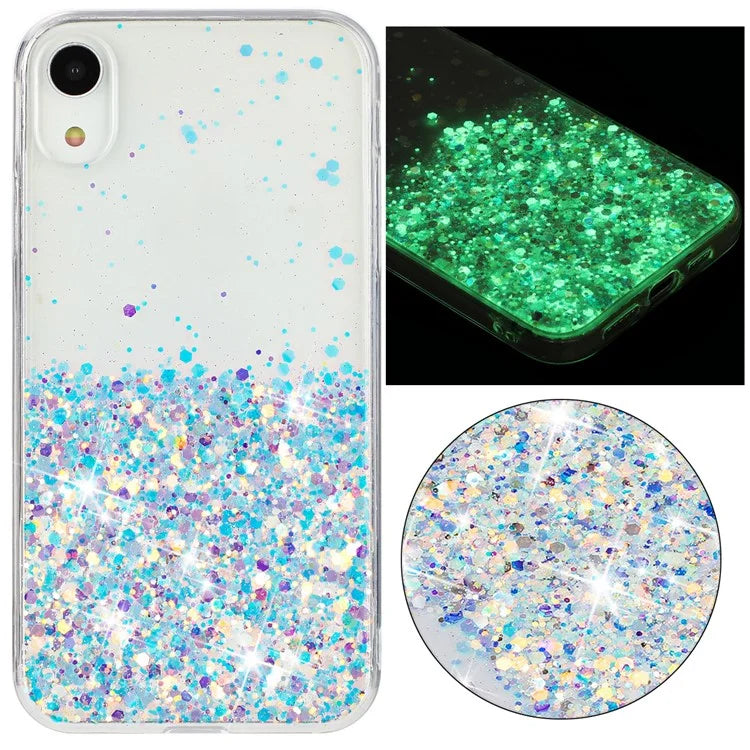 For iPhone XR Shockproof Phone Case Epoxy Glitter Sparkle Luminous TPU Phone Cover