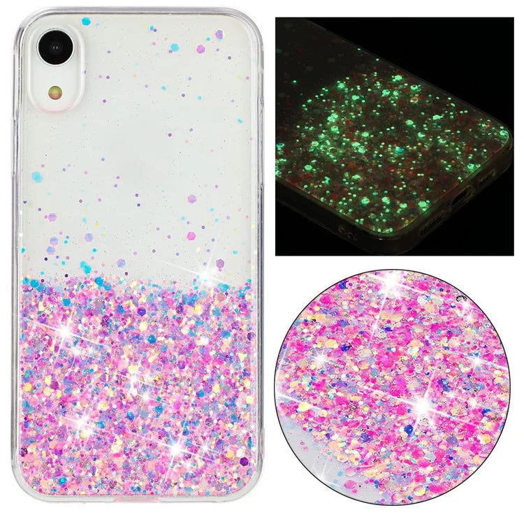 For iPhone XR Shockproof Phone Case Epoxy Glitter Sparkle Luminous TPU Phone Cover