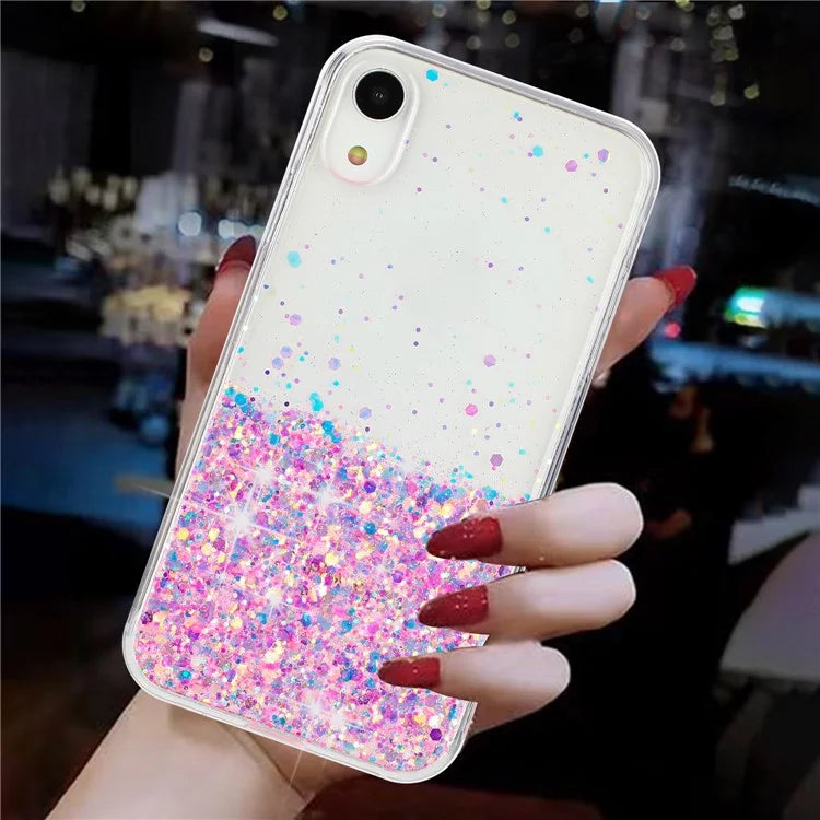For iPhone XR Shockproof Phone Case Epoxy Glitter Sparkle Luminous TPU Phone Cover
