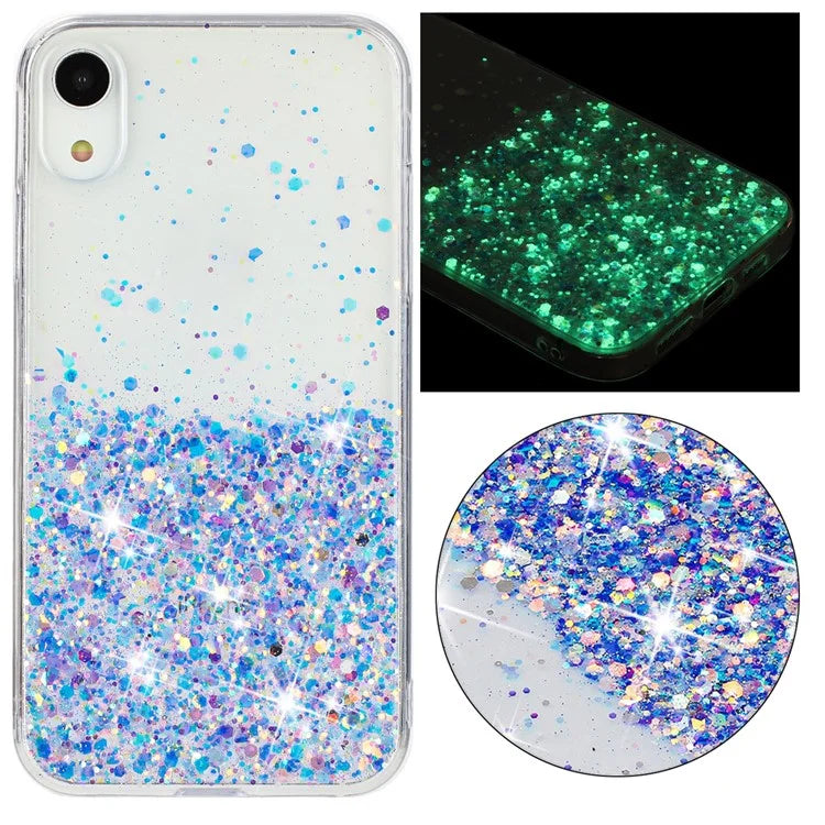 For iPhone XR Shockproof Phone Case Epoxy Glitter Sparkle Luminous TPU Phone Cover