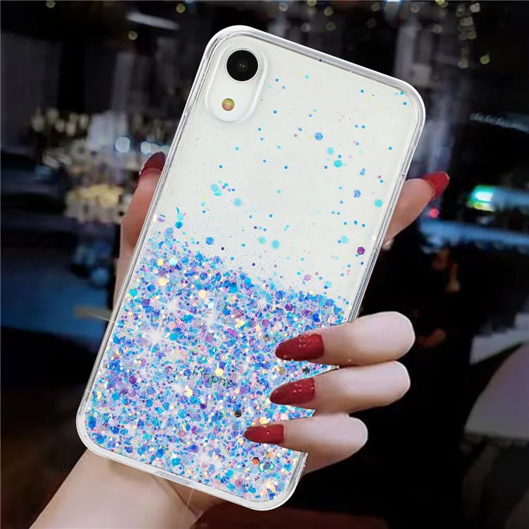 For iPhone XR Shockproof Phone Case Epoxy Glitter Sparkle Luminous TPU Phone Cover