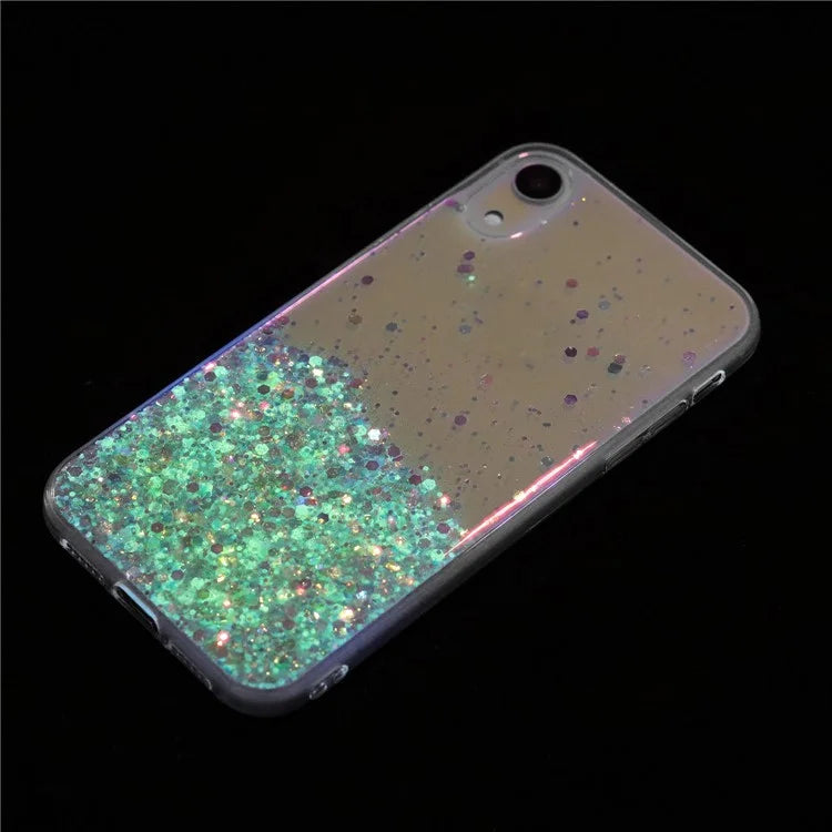 For iPhone XR Shockproof Phone Case Epoxy Glitter Sparkle Luminous TPU Phone Cover