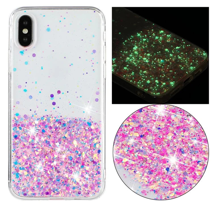 For iPhone XS Max 6.5 inch Epoxy TPU Cover Luminous Sequins Phone Case