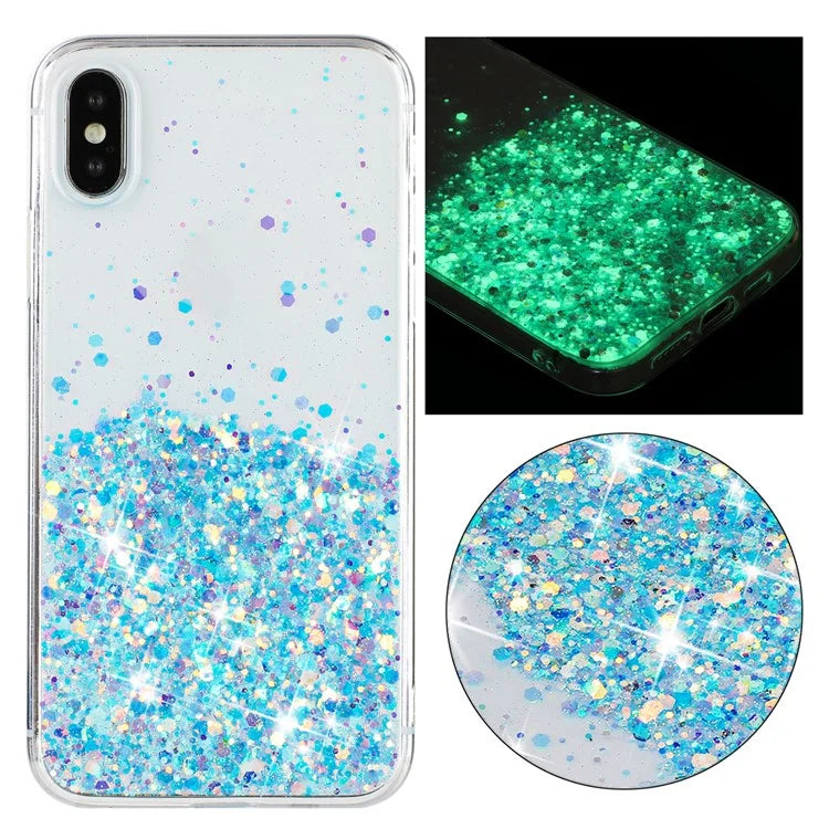 For iPhone XS Max 6.5 inch Epoxy TPU Cover Luminous Sequins Phone Case