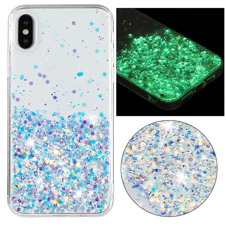 For iPhone XS Max 6.5 inch Epoxy TPU Cover Luminous Sequins Phone Case