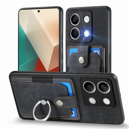 D2 for Xiaomi Redmi Note 13 4G Case Card Slots Retro Leather Coated TPU Kickstand Cover