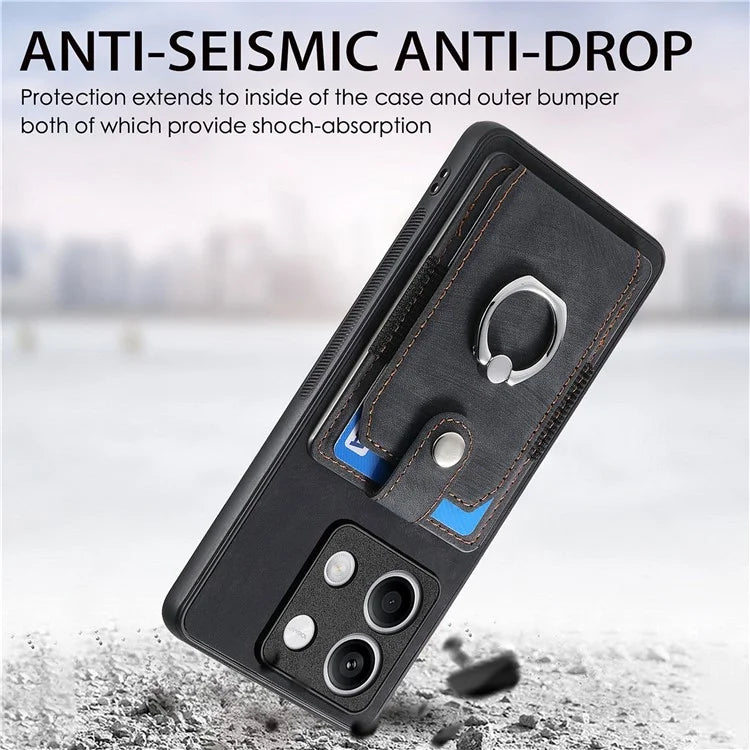 D2 for Xiaomi Redmi Note 13 4G Case Card Slots Retro Leather Coated TPU Kickstand Cover
