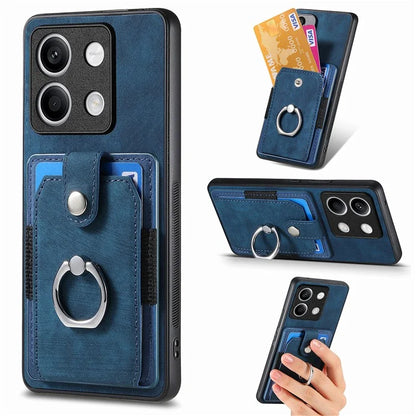 D2 for Xiaomi Redmi Note 13 4G Case Card Slots Retro Leather Coated TPU Kickstand Cover