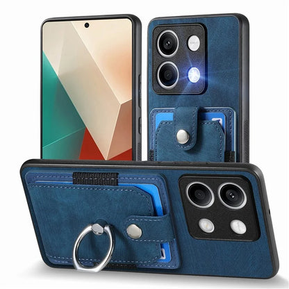 D2 for Xiaomi Redmi Note 13 4G Case Card Slots Retro Leather Coated TPU Kickstand Cover