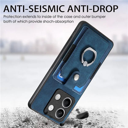 D2 for Xiaomi Redmi Note 13 4G Case Card Slots Retro Leather Coated TPU Kickstand Cover