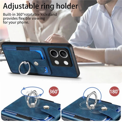D2 for Xiaomi Redmi Note 13 4G Case Card Slots Retro Leather Coated TPU Kickstand Cover