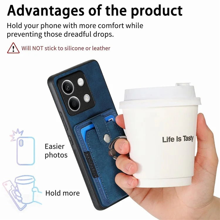 D2 for Xiaomi Redmi Note 13 4G Case Card Slots Retro Leather Coated TPU Kickstand Cover