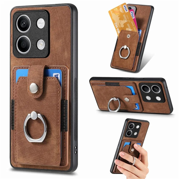 D2 for Xiaomi Redmi Note 13 4G Case Card Slots Retro Leather Coated TPU Kickstand Cover