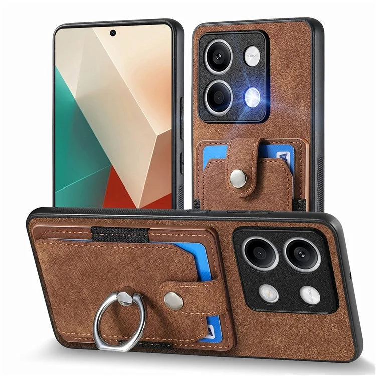 D2 for Xiaomi Redmi Note 13 4G Case Card Slots Retro Leather Coated TPU Kickstand Cover