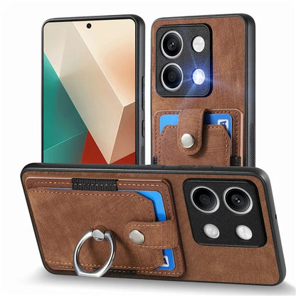 D2 for Xiaomi Redmi Note 13 4G Case Card Slots Retro Leather Coated TPU Kickstand Cover
