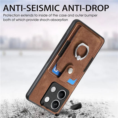 D2 for Xiaomi Redmi Note 13 4G Case Card Slots Retro Leather Coated TPU Kickstand Cover