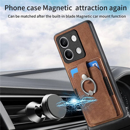 D2 for Xiaomi Redmi Note 13 4G Case Card Slots Retro Leather Coated TPU Kickstand Cover