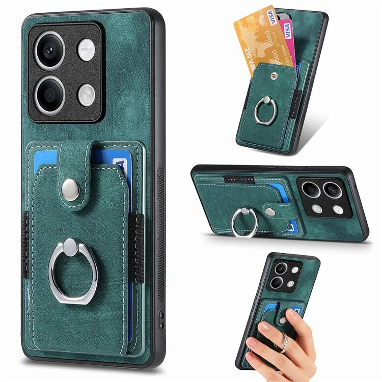 D2 for Xiaomi Redmi Note 13 4G Case Card Slots Retro Leather Coated TPU Kickstand Cover