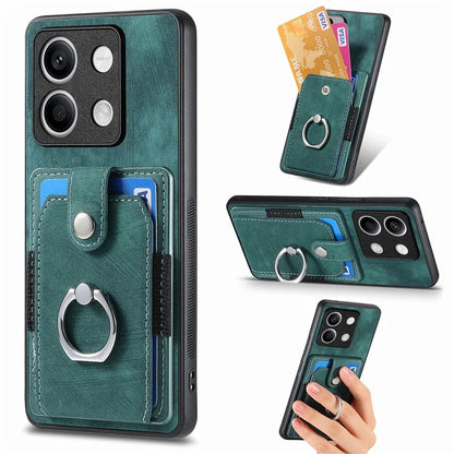 D2 for Xiaomi Redmi Note 13 4G Case Card Slots Retro Leather Coated TPU Kickstand Cover
