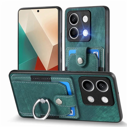 D2 for Xiaomi Redmi Note 13 4G Case Card Slots Retro Leather Coated TPU Kickstand Cover
